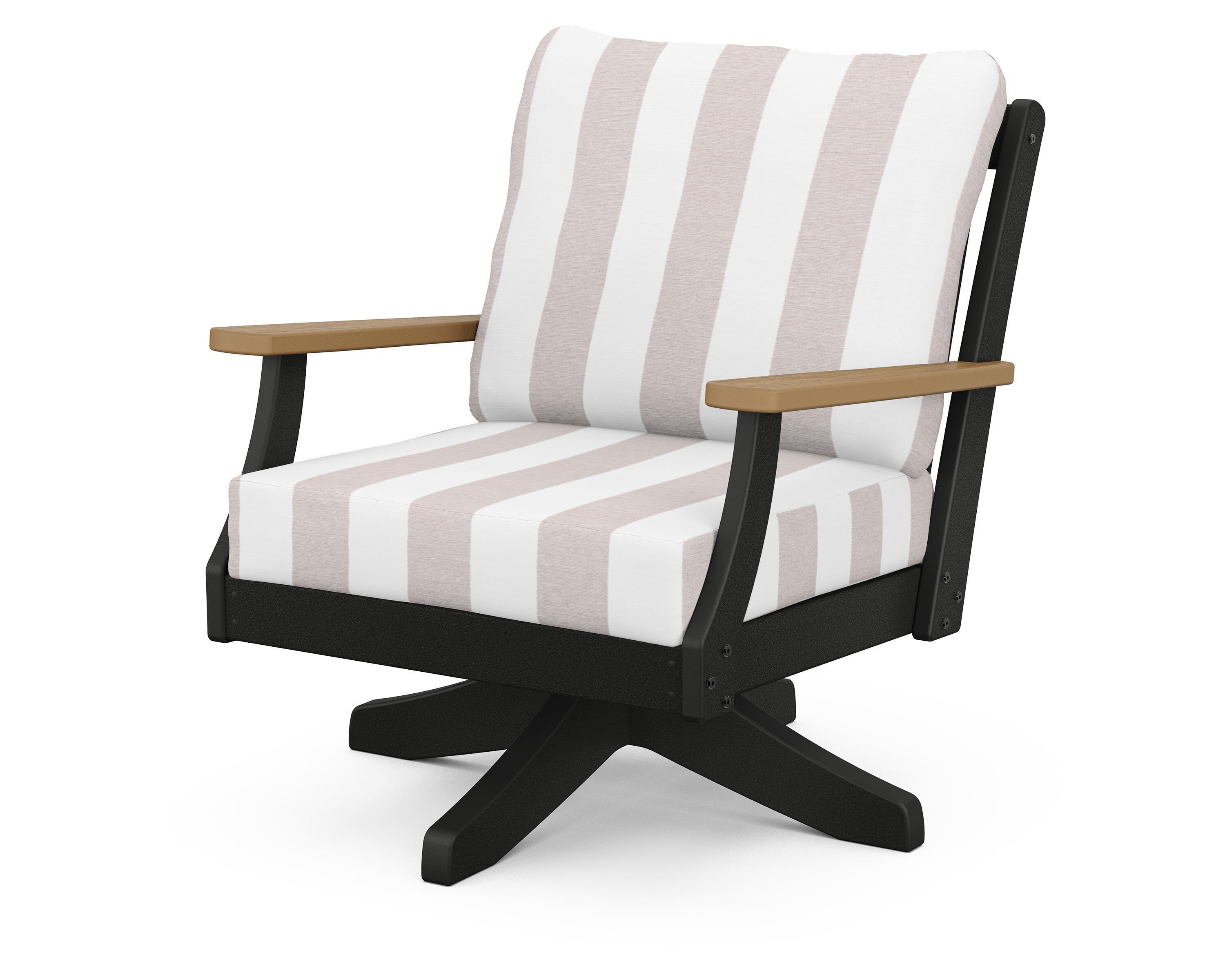 POLYWOOD® Braxton Deep Seating Swivel Chair in Black / Natural / Cabana Stripe Dune Burlap
