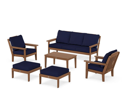 Country Living Cottage 6-Piece Lounge Sofa Set in Teak / Navy