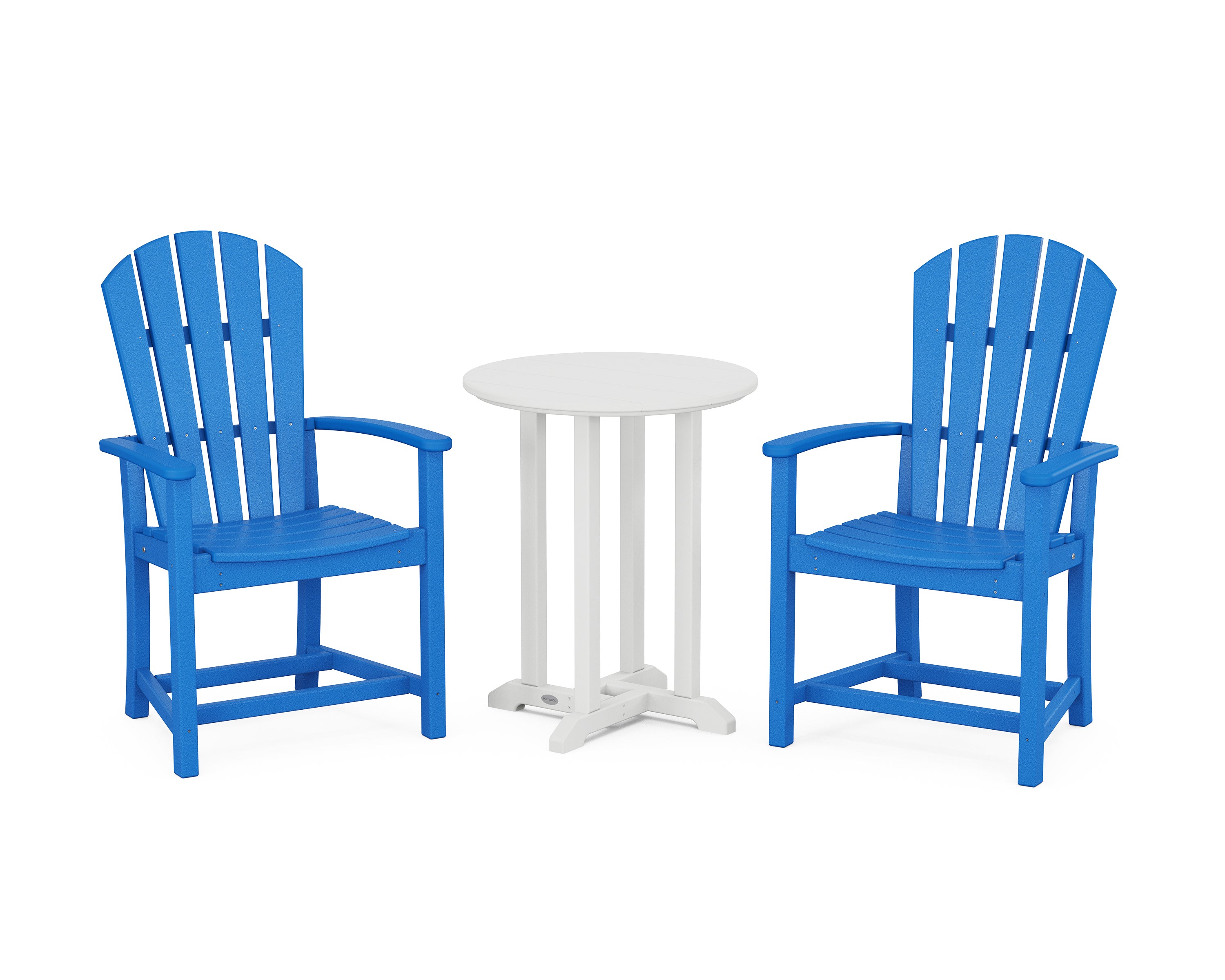 POLYWOOD® Palm Coast 3-Piece Round Farmhouse Bistro Dining Set in Pacific Blue / White