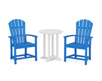 POLYWOOD® Palm Coast 3-Piece Round Farmhouse Bistro Dining Set in Pacific Blue / White