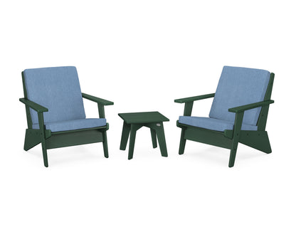 POLYWOOD® Riviera Modern Lounge 3-Piece Set in Green / Sky Blue