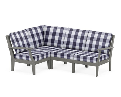POLYWOOD® Braxton Modular 4-Piece Deep Seating Set in Slate Grey / Buffalo Plaid Navy