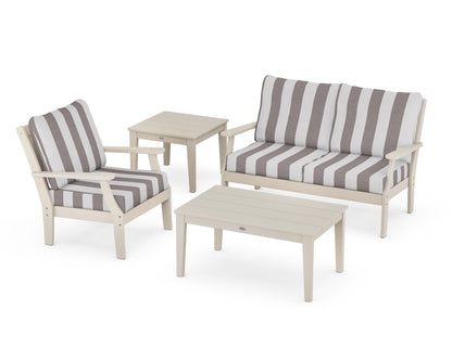 POLYWOOD® Braxton 4-Piece Deep Seating Set in Sand / Cabana Stripe Grey Mist