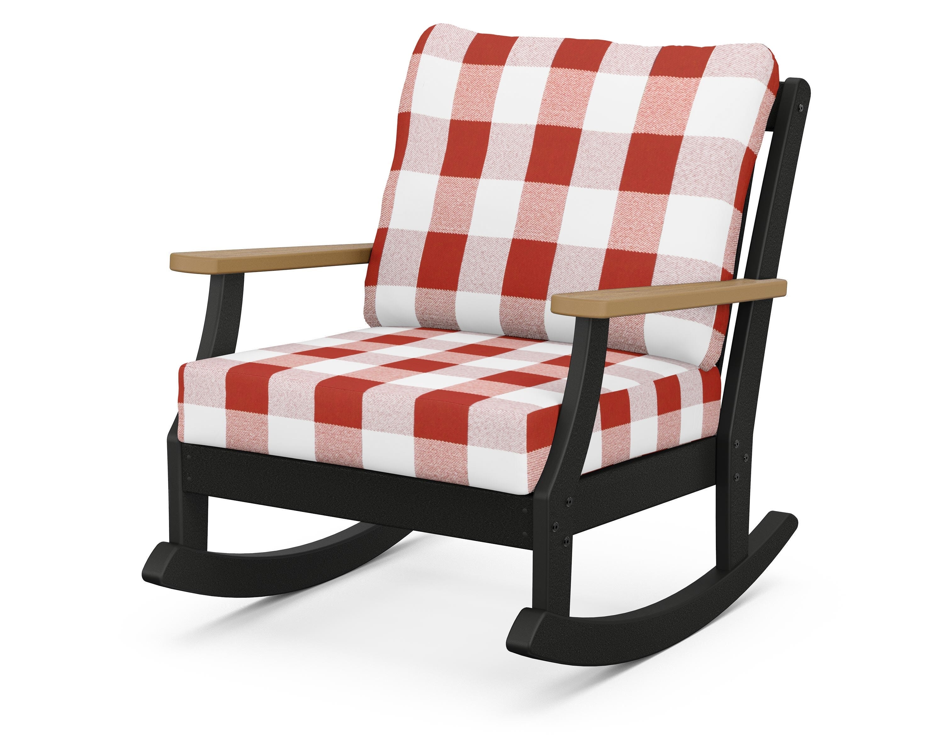 POLYWOOD® Braxton Deep Seating Rocking Chair in Black / Natural / Buffalo Plaid Crimson