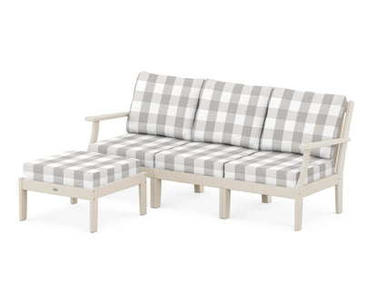 POLYWOOD® Braxton Modular 4-Piece Deep Seating Set with Ottoman in Sand / Buffalo Plaid Grey Mist