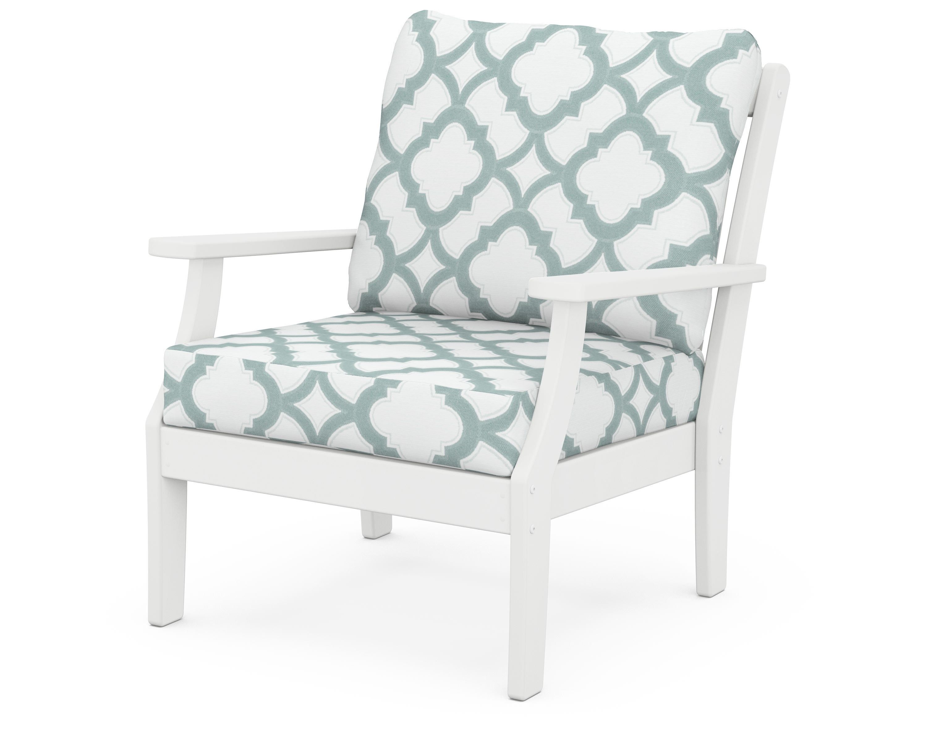 POLYWOOD® Braxton Deep Seating Chair in White / Trellis Glacier Spa
