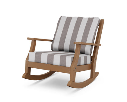 Country Living Wovendale Deep Seating Rocking Chair in Teak / Cabana Stripe Grey Mist