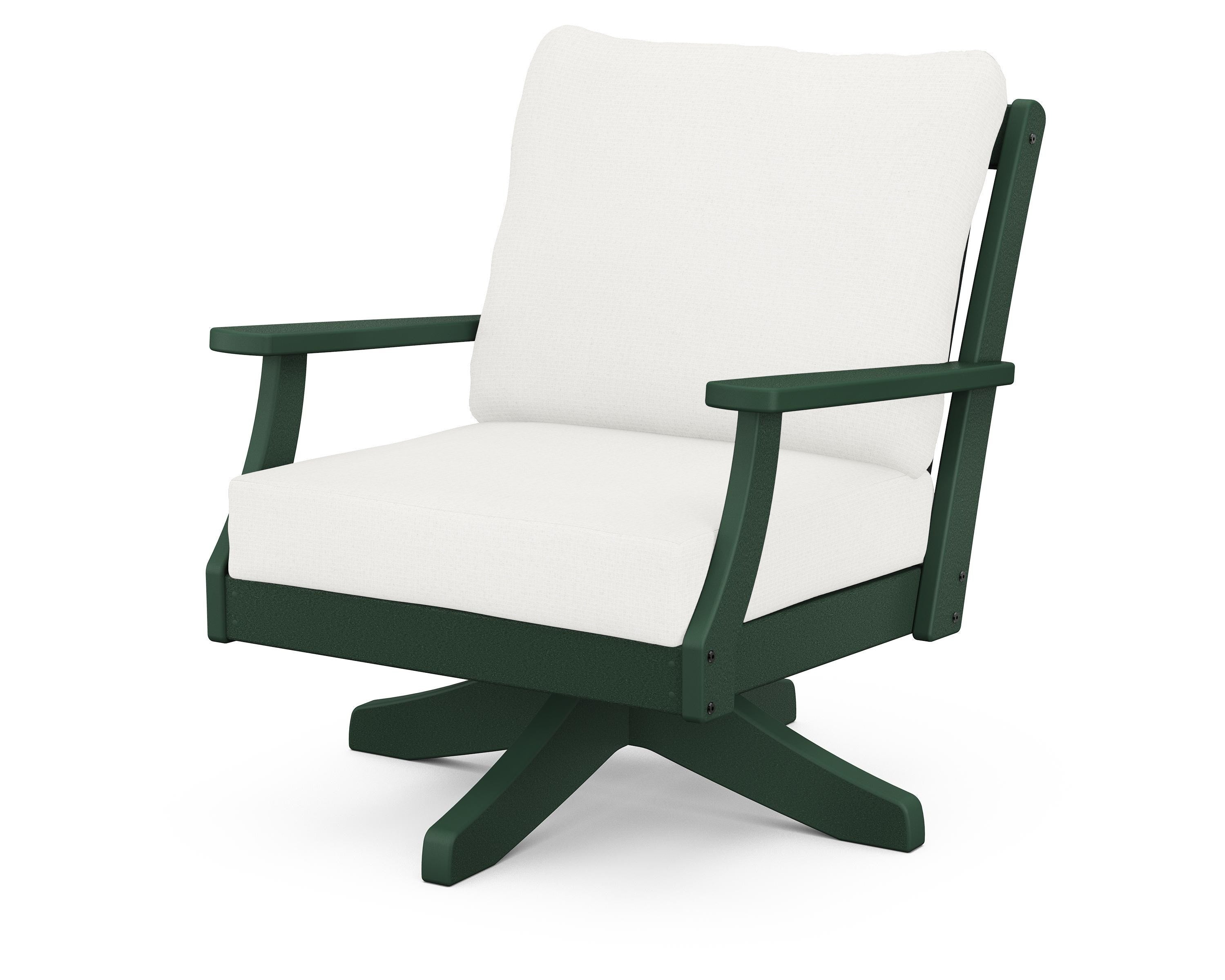 POLYWOOD® Braxton Deep Seating Swivel Chair in Green / Natural Linen