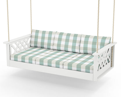 Country Living Wovendale Daybed Swing in White / Buffalo Plaid Glacier Spa