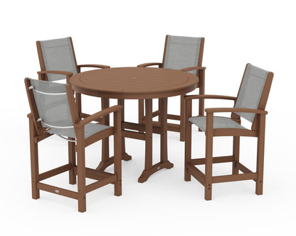 POLYWOOD® Coastal 5-Piece Counter Set in Teak / Metallic Sling