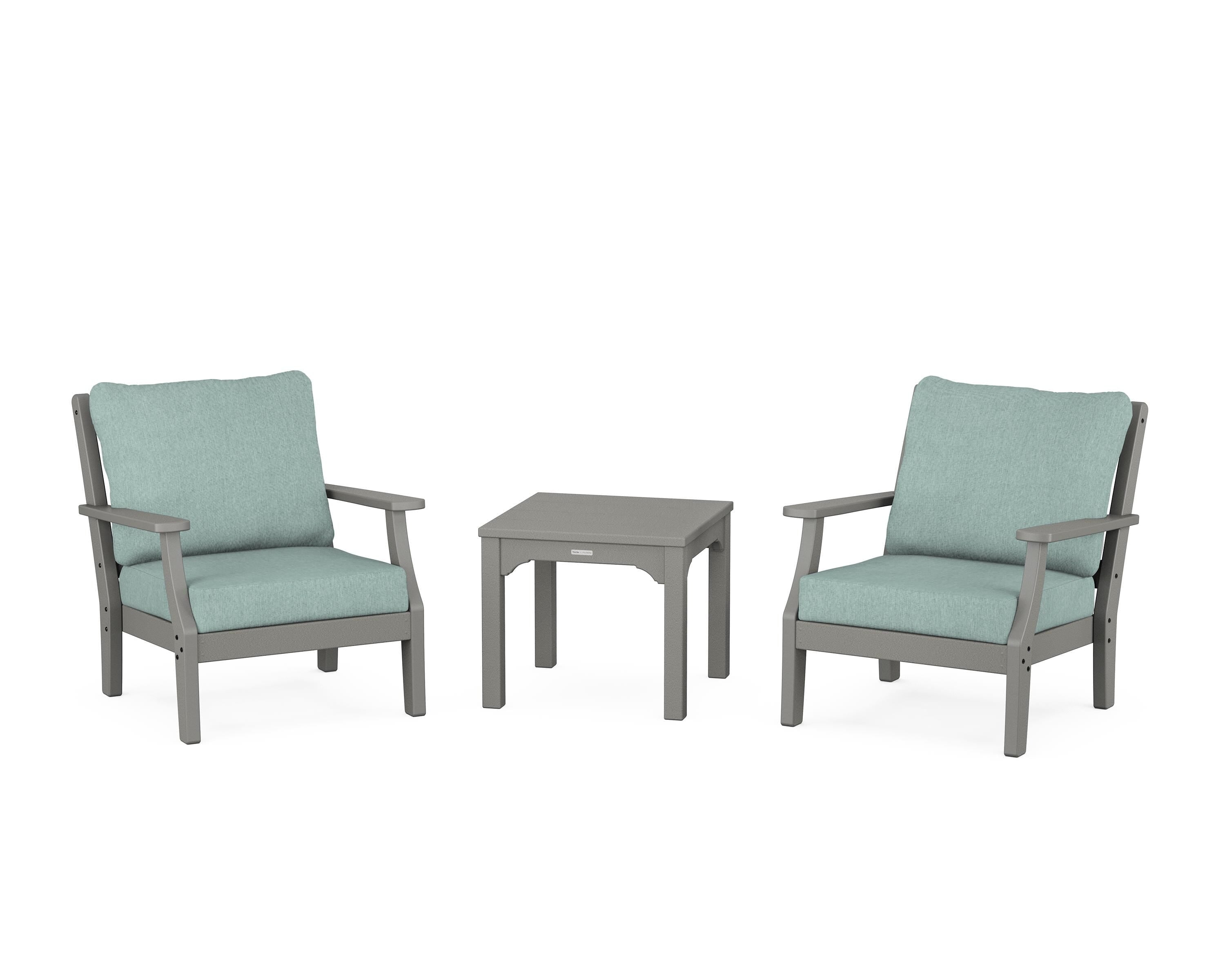 Martha Stewart by POLYWOOD® Chinoiserie 3-Piece Deep Seating Set in Slate Grey / Glacier Spa