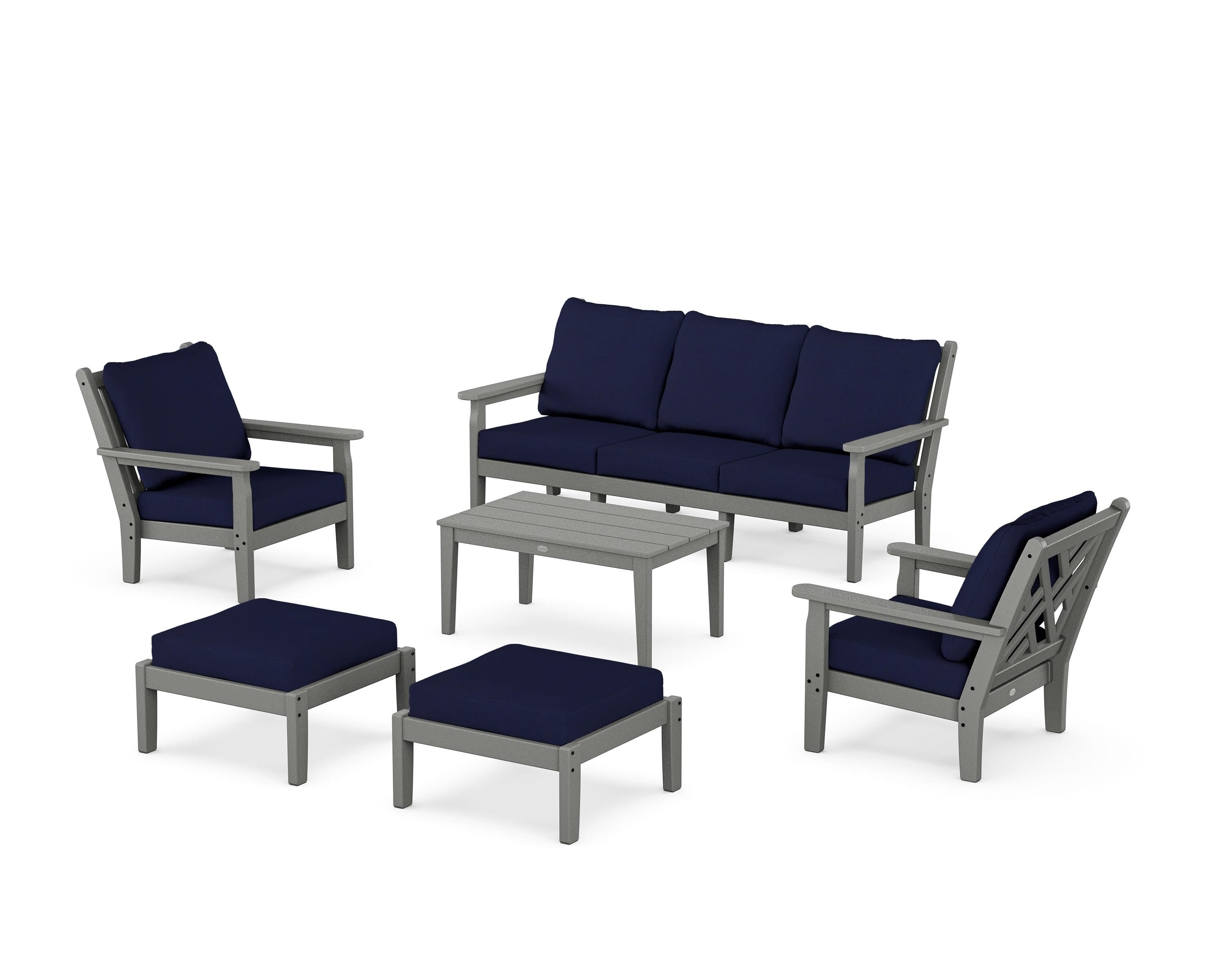 POLYWOOD® Chippendale 6-Piece Lounge Sofa Set in Slate Grey / Navy