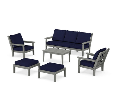 POLYWOOD® Chippendale 6-Piece Lounge Sofa Set in Slate Grey / Navy