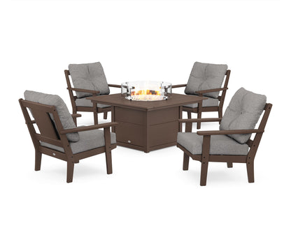 POLYWOOD® Prairie 5-Piece Deep Seating Set with Fire Pit Table in Mahogany / Grey Mist