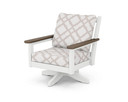 POLYWOOD® Chippendale Deep Seating Swivel Chair in White / Kona / Trellis Dune Burlap
