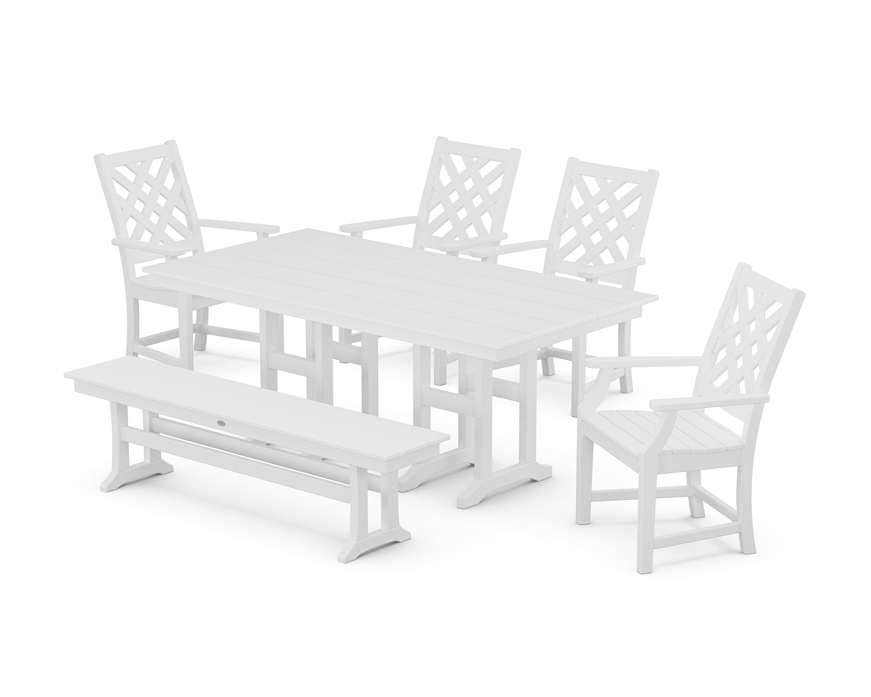 Country Living Wovendale 6-Piece Farmhouse Dining Set with Bench in White