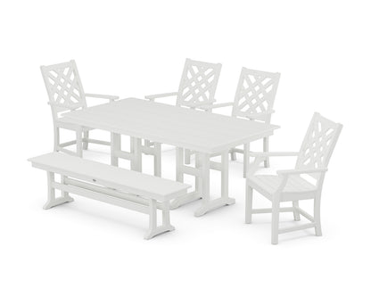 Country Living Wovendale 6-Piece Farmhouse Dining Set with Bench in White
