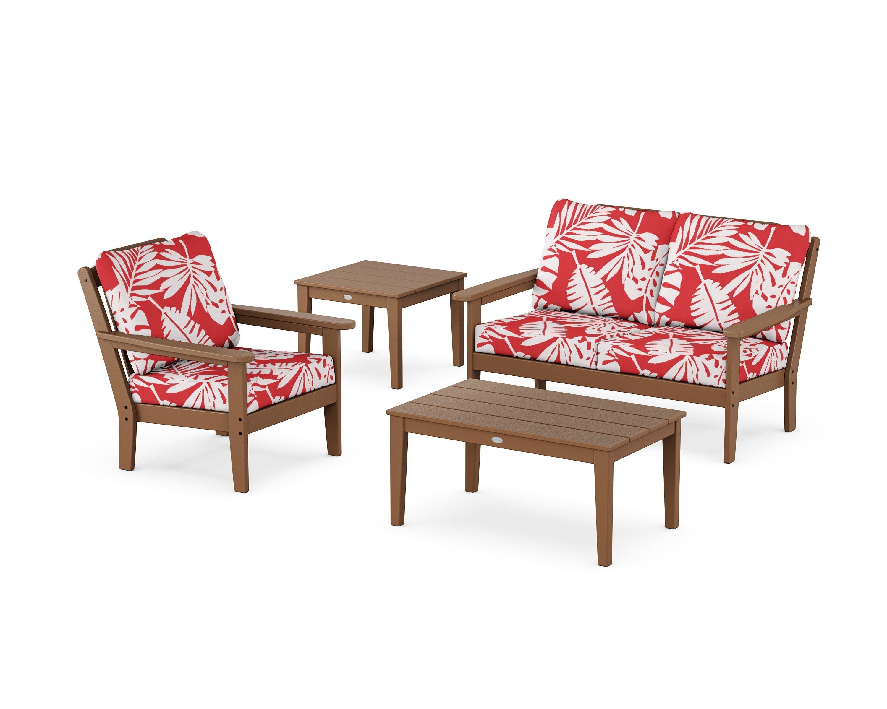 Country Living Wovendale 4-Piece Deep Seating Set in Teak / Leaf Crimson