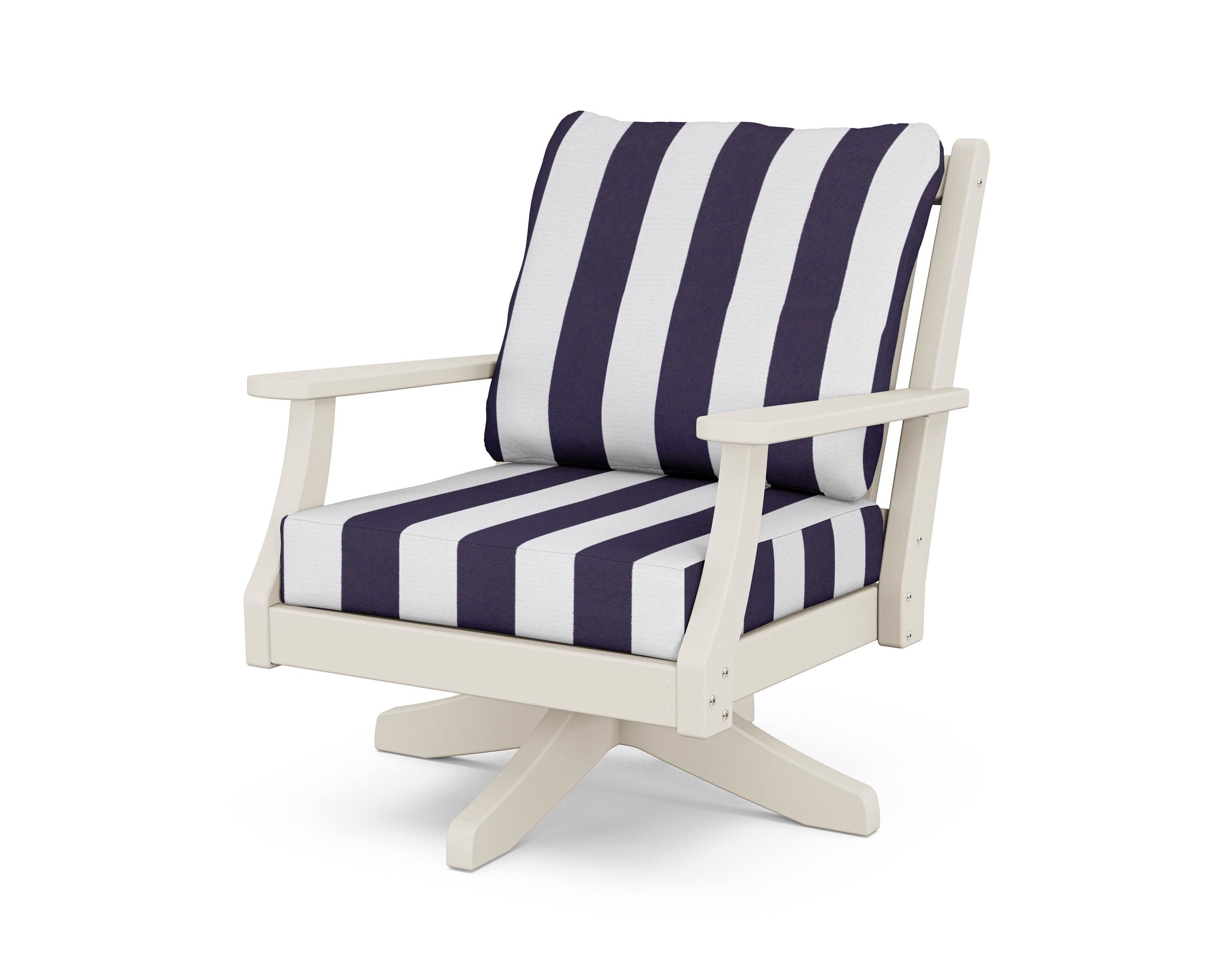 Country Living Wovendale Deep Seating Swivel Chair in Sand / Cabana Stripe Navy
