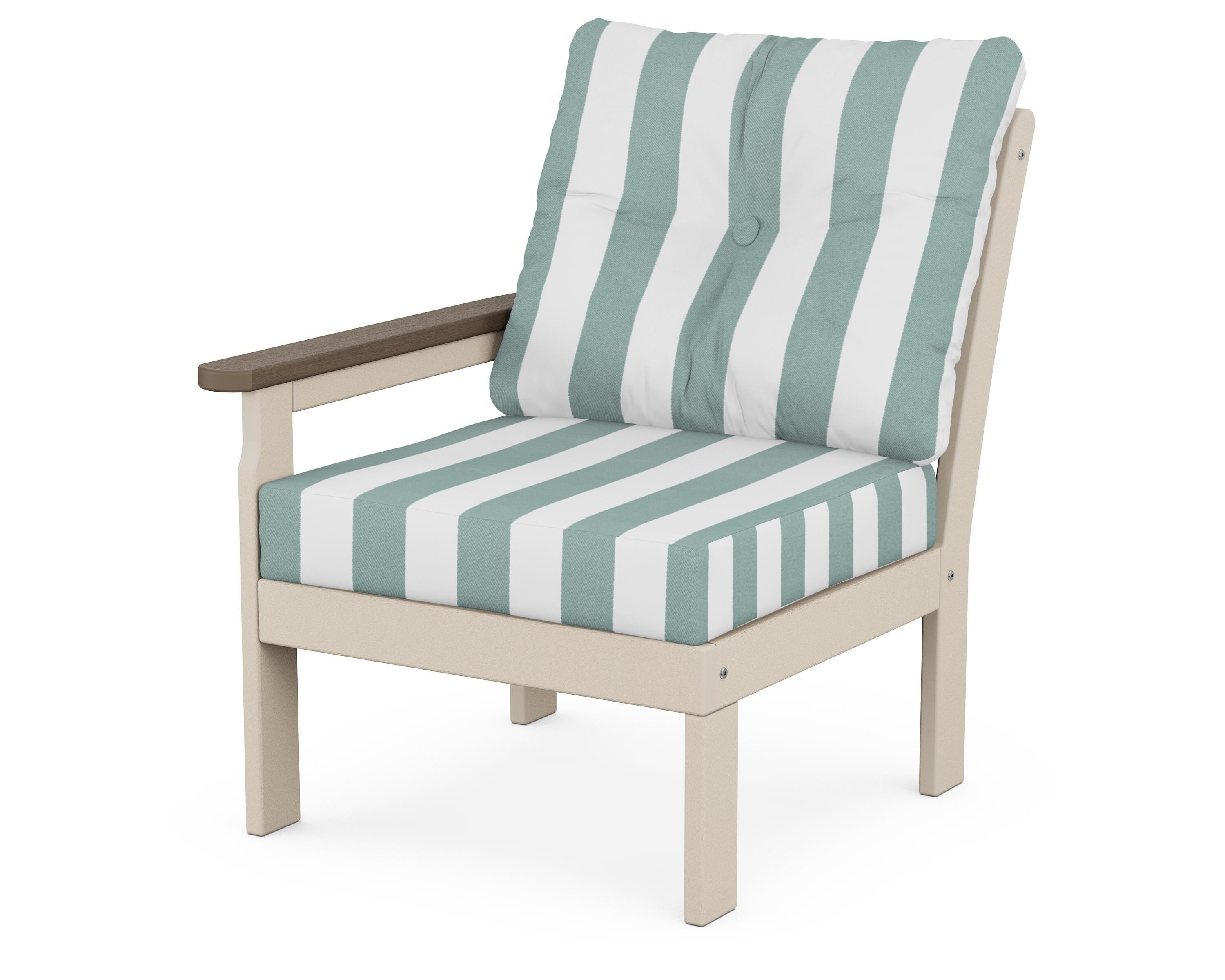POLYWOOD® Vineyard Modular Left Arm Chair in Sand / Kona / Cabana Stripe Glacier Spa
