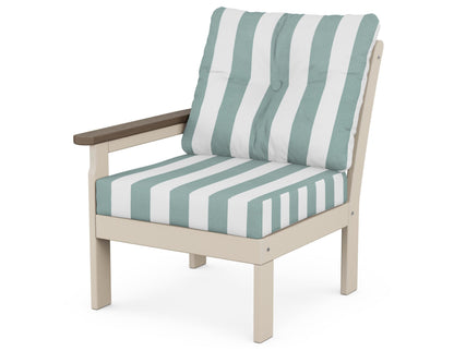 POLYWOOD® Vineyard Modular Left Arm Chair in Sand / Kona / Cabana Stripe Glacier Spa