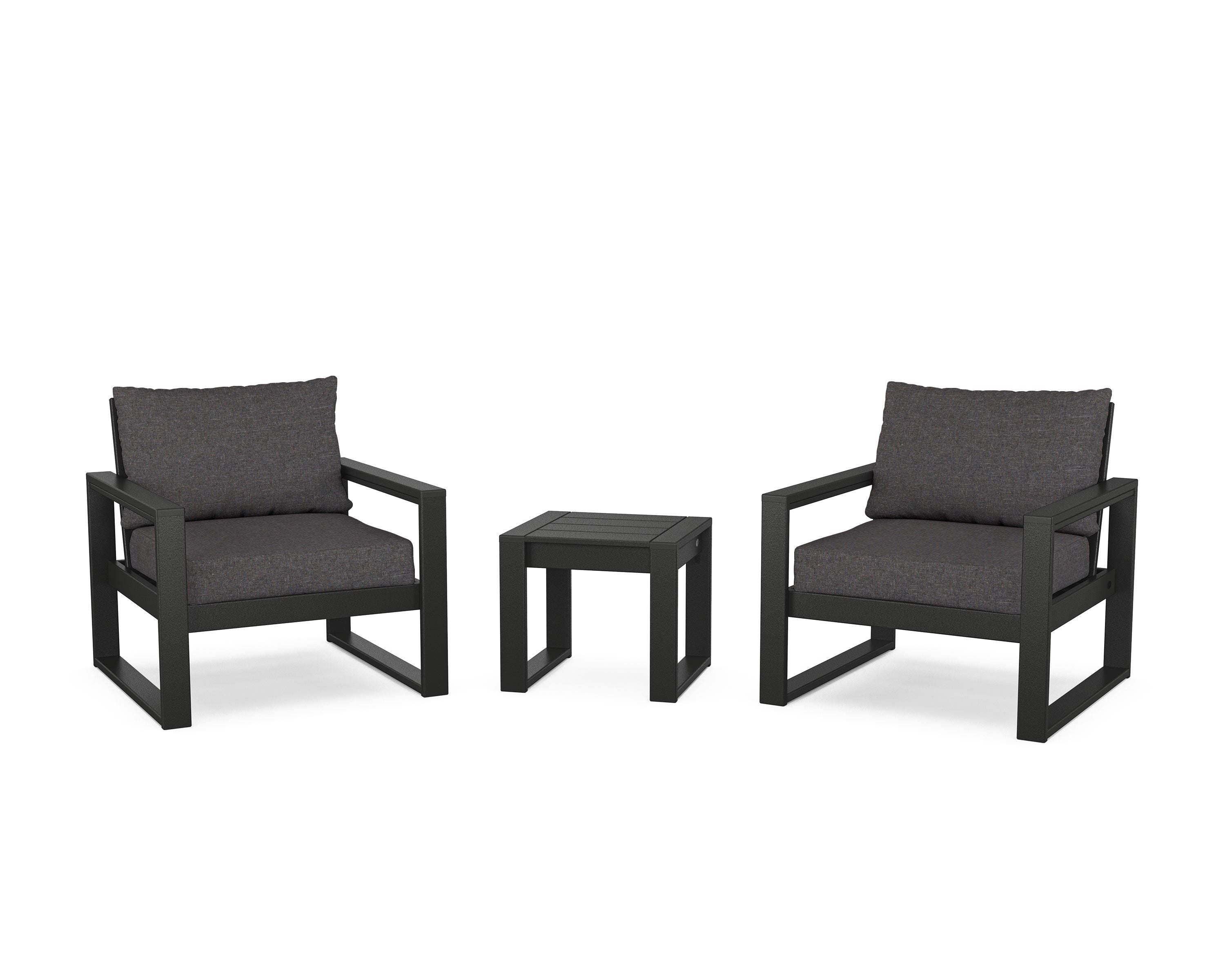 POLYWOOD® EDGE Sectional 3-Piece Deep Seating Set in Black / Ash Charcoal