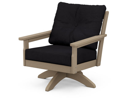 POLYWOOD® Vineyard Deep Seating Swivel Chair in Vintage Sahara / Midnight Linen