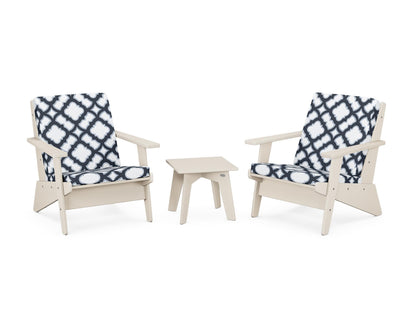POLYWOOD® Riviera Modern Lounge 3-Piece Set in Sand / Trellis Marine Indigo