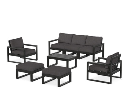 POLYWOOD® EDGE Sectional 8-Piece Lounge Sofa Set in Black / Ash Charcoal