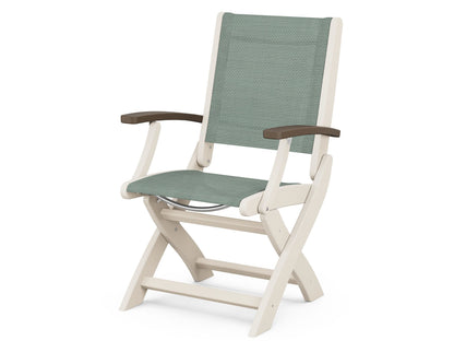 POLYWOOD® Coastal Folding Chair in Sand / Kona / Dupioni Sea Mist Sling