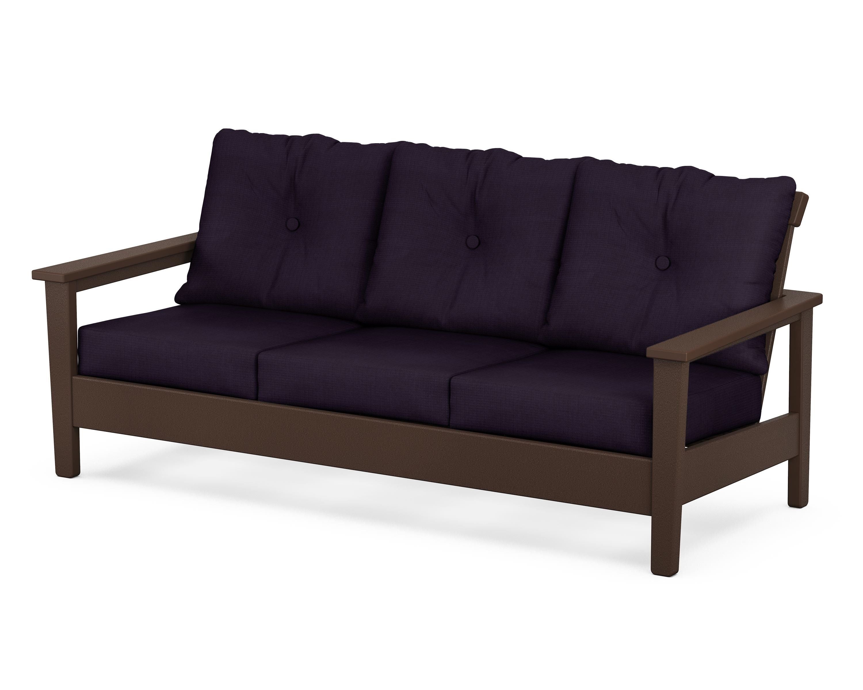 POLYWOOD® Prescott Deep Seating Sofa in Mahogany / Navy Linen