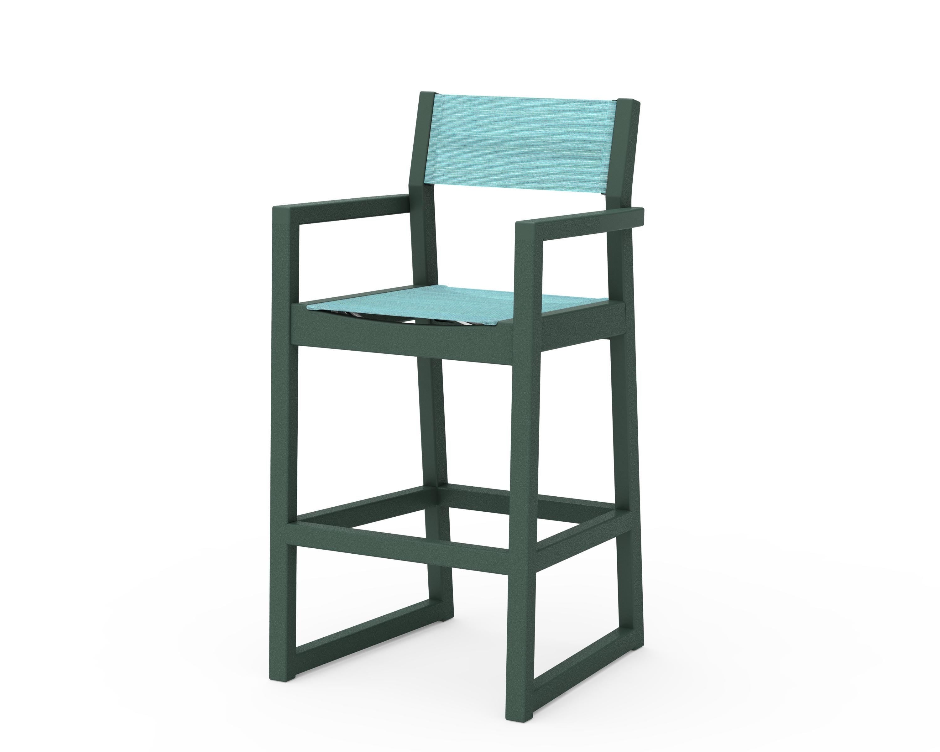 POLYWOOD® EDGE Sling Bar Arm Chair in Green / Dupioni Aquamarine Sling