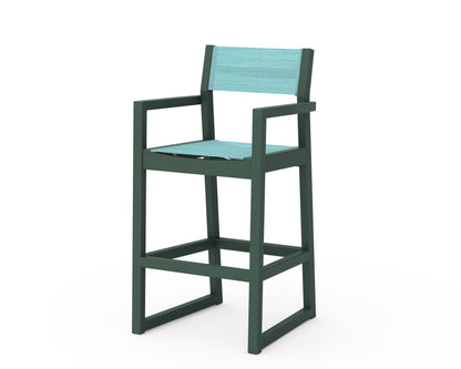 POLYWOOD® EDGE Sling Bar Arm Chair in Green / Dupioni Aquamarine Sling