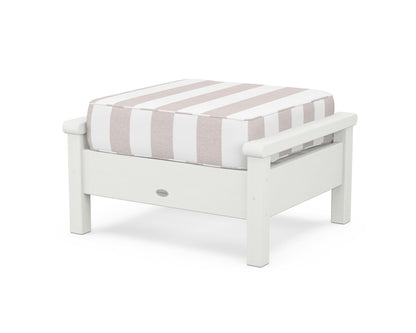 POLYWOOD® Harbour Deep Seating Ottoman in Vintage White / Cabana Stripe Dune Burlap