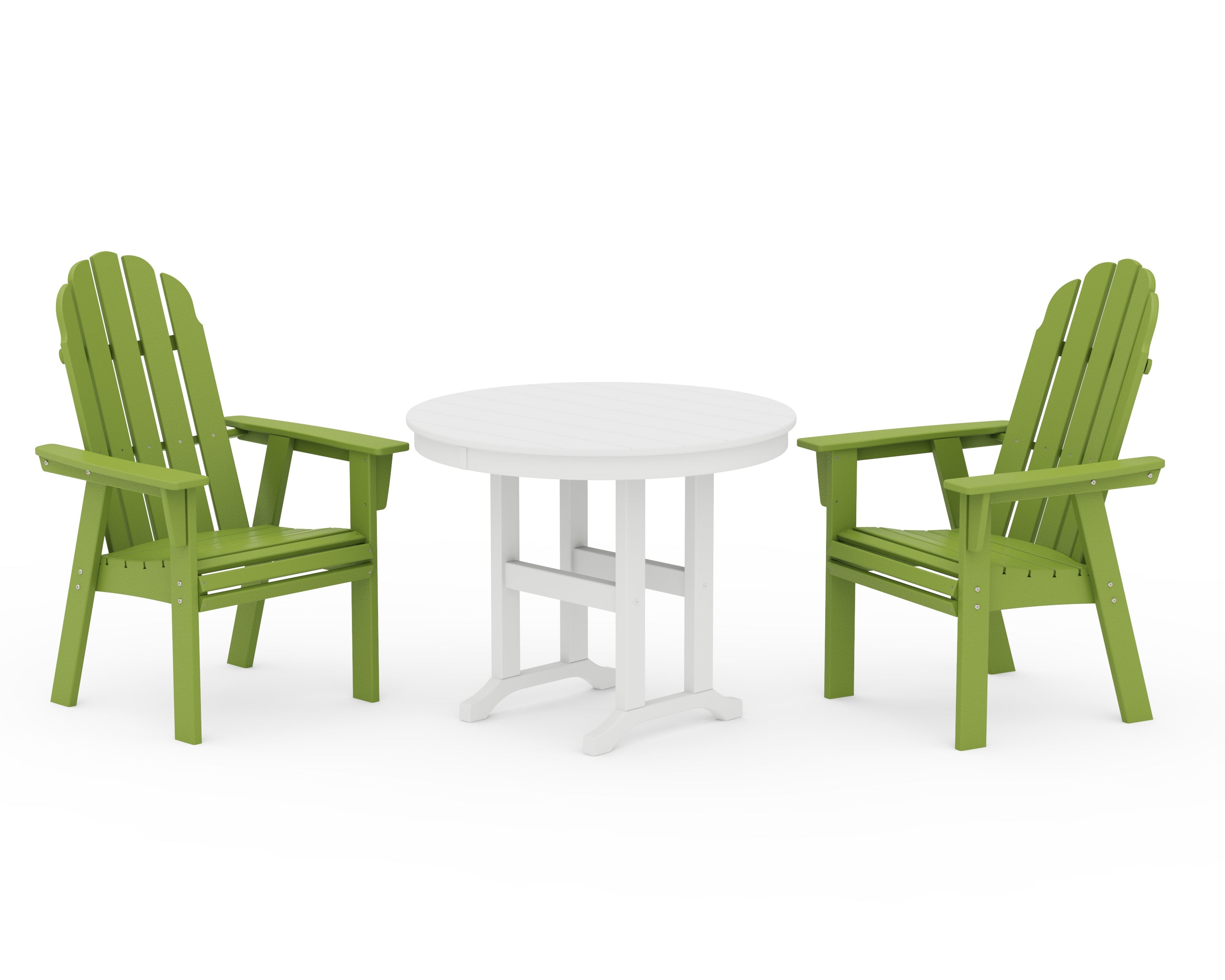 POLYWOOD® Vineyard Adirondack 3-Piece Round Dining Set in Lime / White