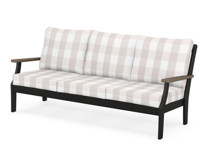 POLYWOOD® Braxton Deep Seating Sofa in Black / Kona / Buffalo Plaid Dune Burlap