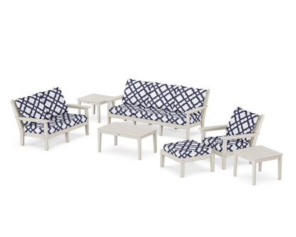 POLYWOOD® Chippendale 7-Piece Deep Seating Set in Sand / Trellis Navy