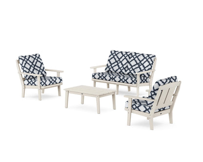 POLYWOOD® Mission 4-Piece Deep Seating Set with Loveseat in Sand / Trellis Marine Indigo