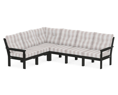 POLYWOOD® Vineyard 6-Piece Sectional in Black / Buffalo Plaid Dune Burlap