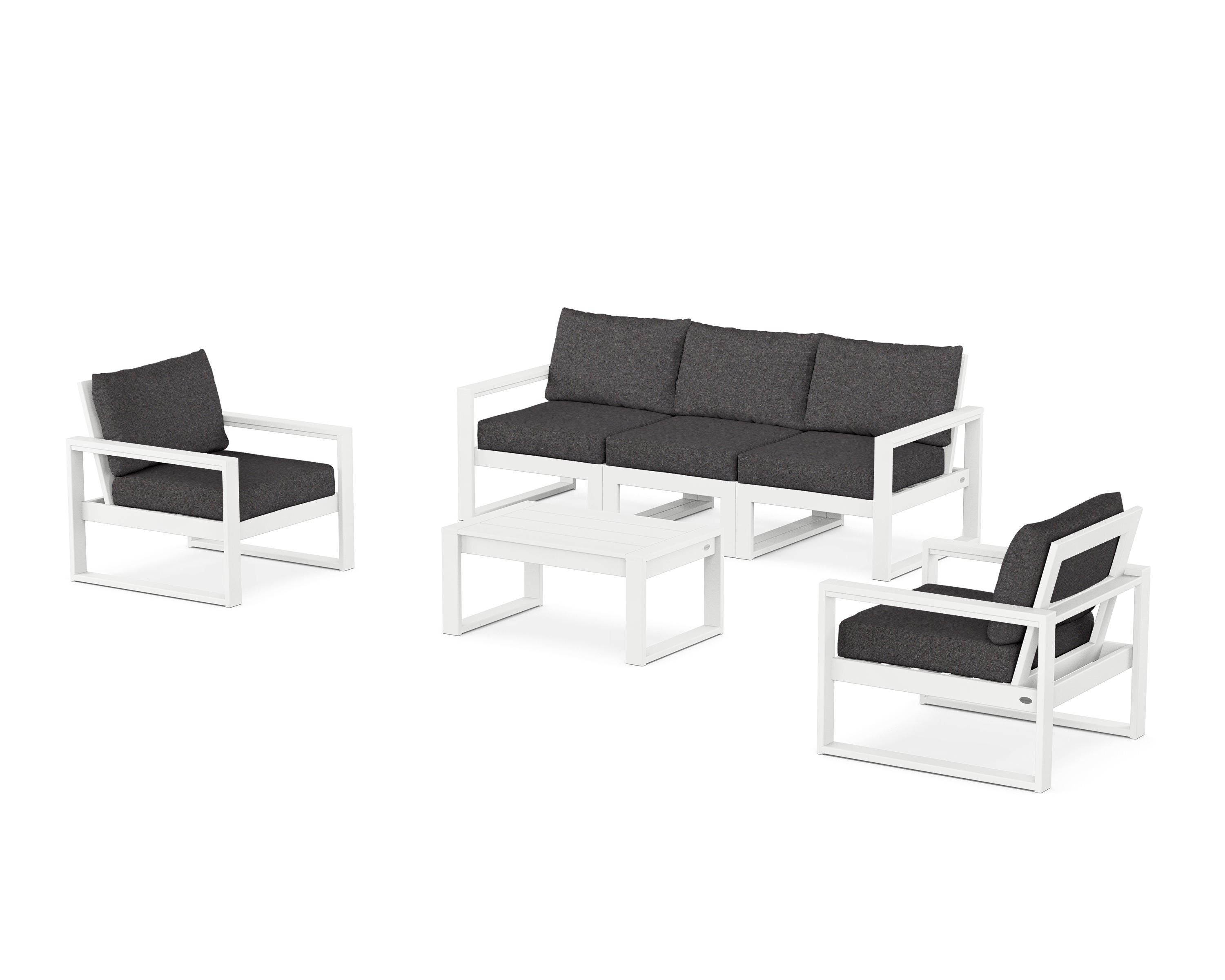POLYWOOD® EDGE Sectional 4-Piece Deep Seating Set with Sofa in White / Ash Charcoal