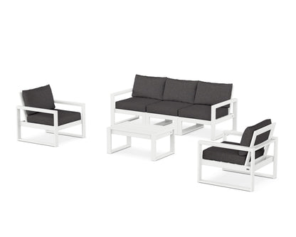 POLYWOOD® EDGE Sectional 4-Piece Deep Seating Set with Sofa in White / Ash Charcoal