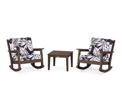 POLYWOOD® Chippendale 3-Piece Deep Seating Rocker Set in Mahogany / Leaf Navy