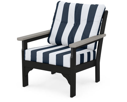 POLYWOOD® Vineyard Deep Seating Chair in Black / Driftwood / Cabana Stripe Marine Indigo