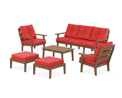 POLYWOOD® Lakeside 6-Piece Lounge Sofa Set in Teak / Crimson Linen