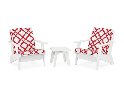 POLYWOOD® Riviera Modern Lounge 3-Piece Set in White / Trellis Crimson