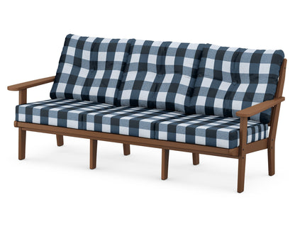 POLYWOOD® Lakeside Deep Seating Sofa in Teak / Buffalo Plaid Marine Indigo