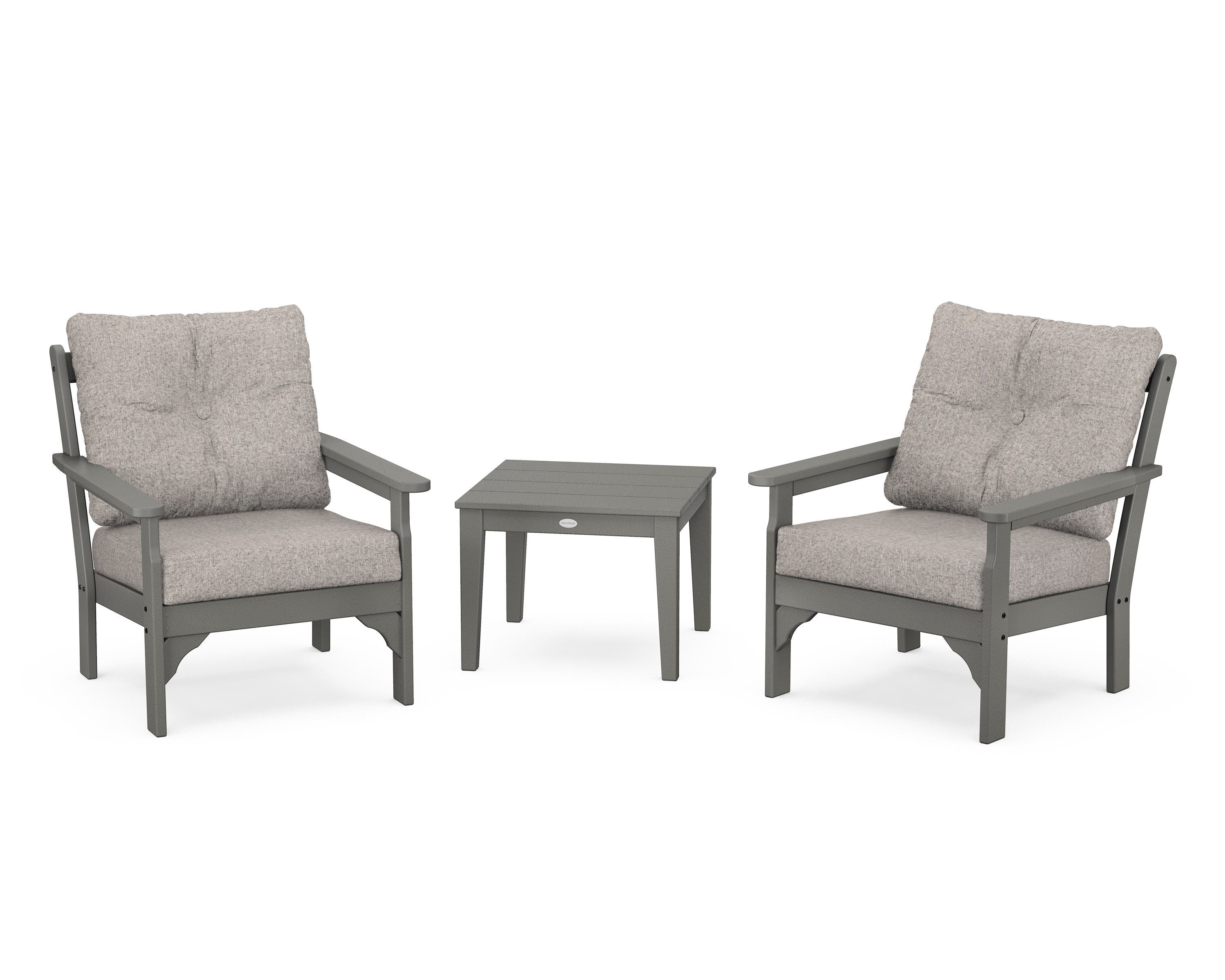 POLYWOOD® Vineyard 3-Piece Deep Seating Set in Slate Grey / Weathered Tweed