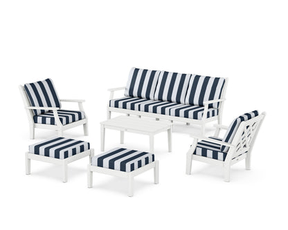 Country Living Wovendale 6-Piece Lounge Sofa Set in White / Cabana Stripe Marine Indigo