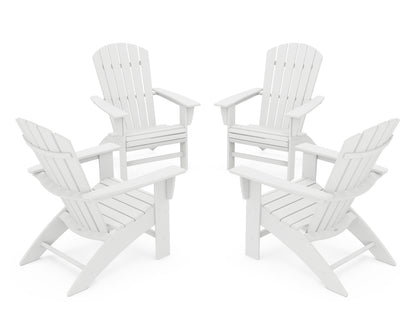 POLYWOOD® 4-Piece Nautical Curveback Adirondack Chair Conversation Set in White