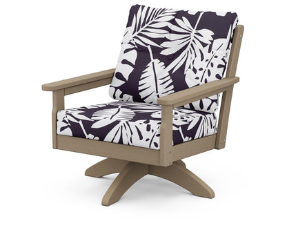 POLYWOOD® Vineyard Deep Seating Swivel Chair in Vintage Sahara / Leaf Navy